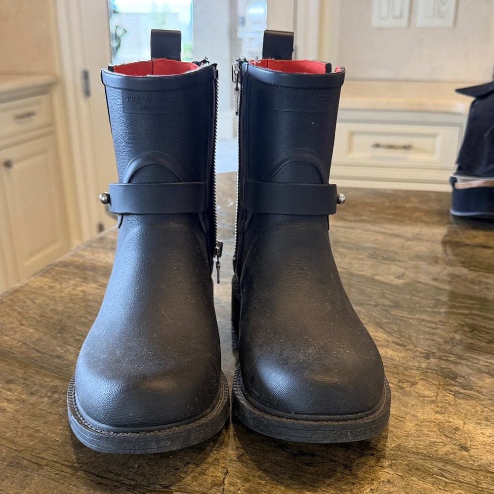 rag & bone Black Ankle Boots with Red Lining